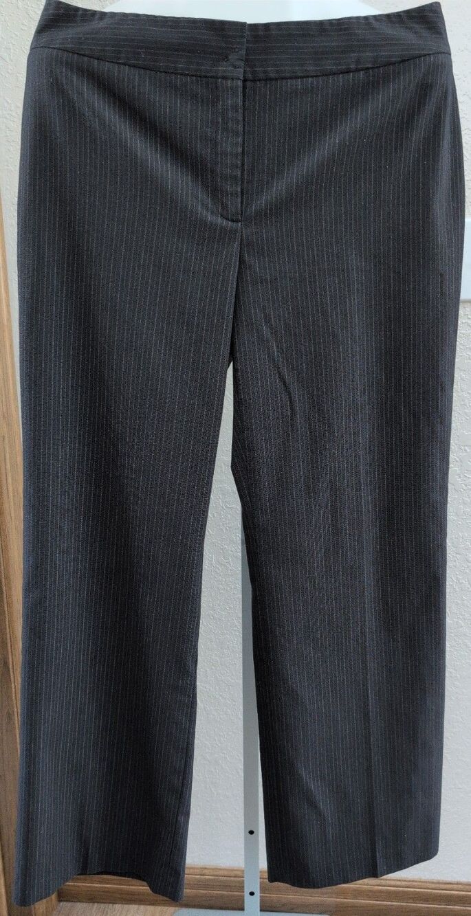 Jones Wear Joneswear Dressy Slacks Pants SZ 14 Black Beige Pin Stripe Stretch